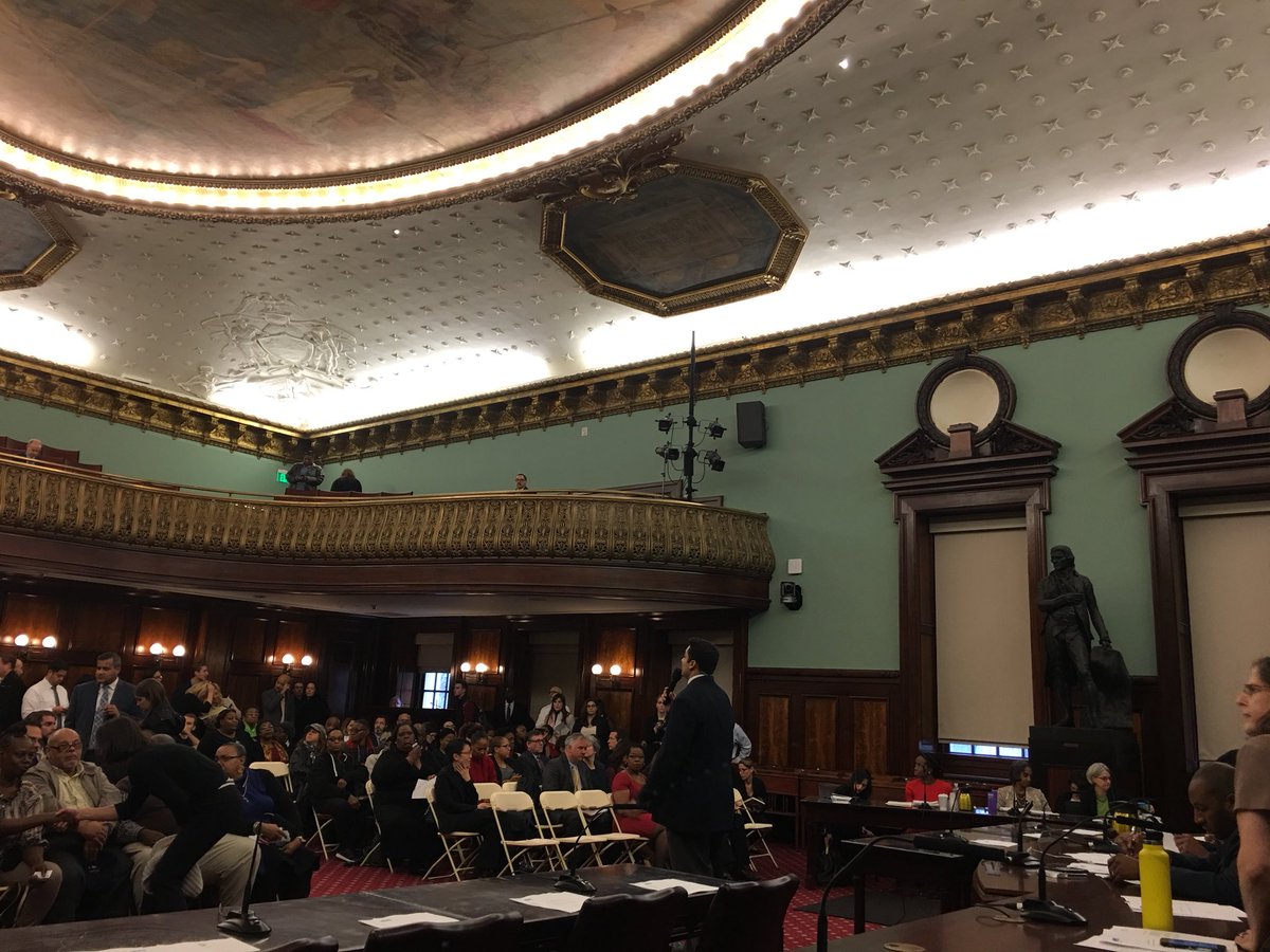 MaraGay's tweet photo. NYCHA Chair Shola Olatoye about to testify before City Council on lead inspections. Packed room https://t.co/Li1vUdtGjt