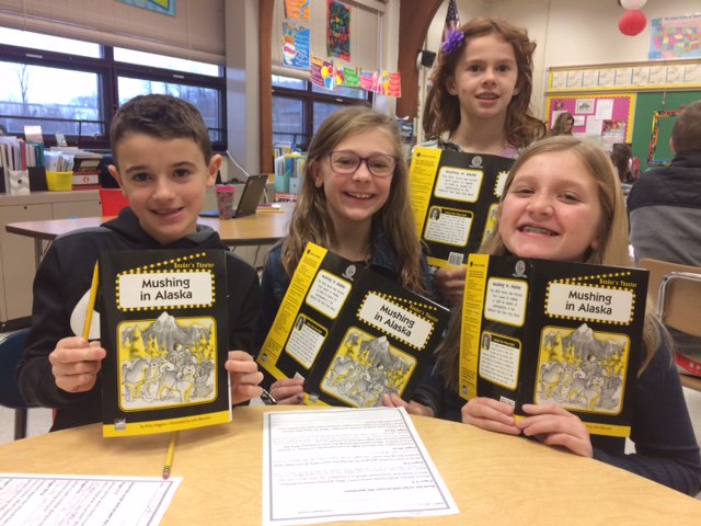 SVCIRCRowan's tweet photo. Reader's Theater with Mrs. A.'s class...working on fluency and answering questions using text evidence. Even earned a sticker for my hard work! #collaboration #usethetext https://t.co/OHUyFpvVko
