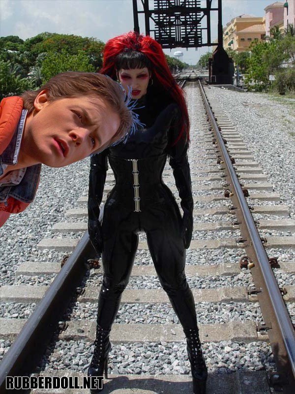 habitatablej's tweet photo. Will BACK TO THE FUTURE IV 4 happen? Clint Eastwood Ravine is from the future & in the present Marty Mcfly @realmikefox realizes that He ran right through Goddess @RubberDoll in the past & could have made tires to get off the train track?🚂🤔😜@BacktotheFuture #BackInTimeTuesday https://t.co/FGR6eYcxIj