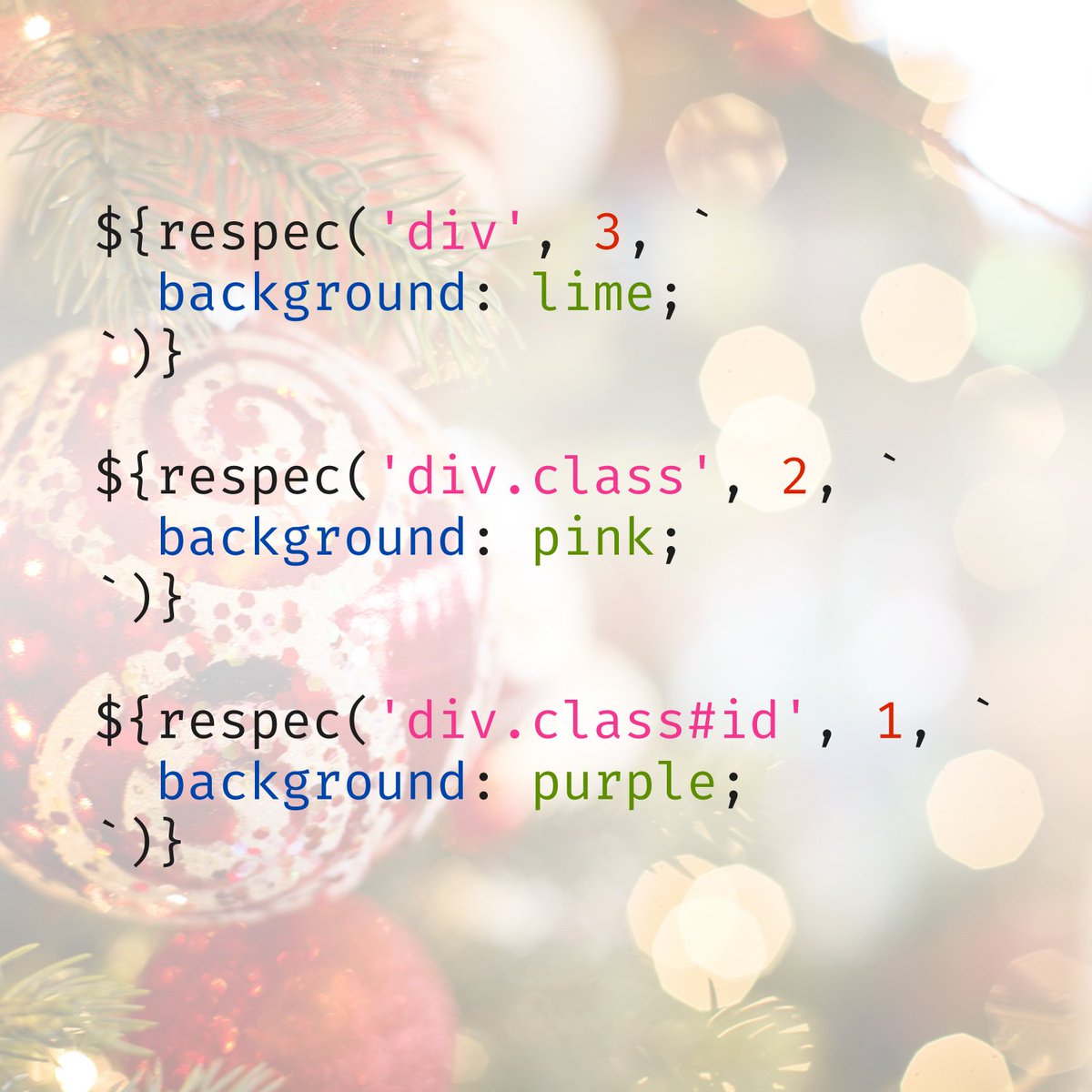 innovati's tweet image. Day 5/25 ❄ Customize the specificity of the CSS selectors you are writing with reSpec!

- plugin: github.com/tomhodgins/res…
- demo: codepen.io/tomhodgins/pen…

#merryCSSmas #css #custom #selector #specificity #frameworks #libraries