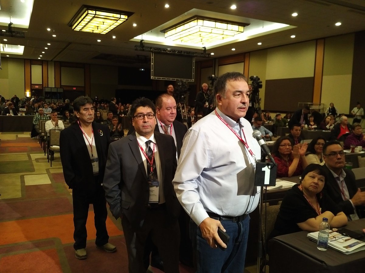 ChiefsofOntario's tweet photo. Chiefs Peter Collins, Wilfred King, and R. Donald Maracle express frustration that Ministers leave quickly with no time for questions. #SCA2017 @AFN_Updates @CBCIndigenous @APTNNews https://t.co/j0sf0eipfa