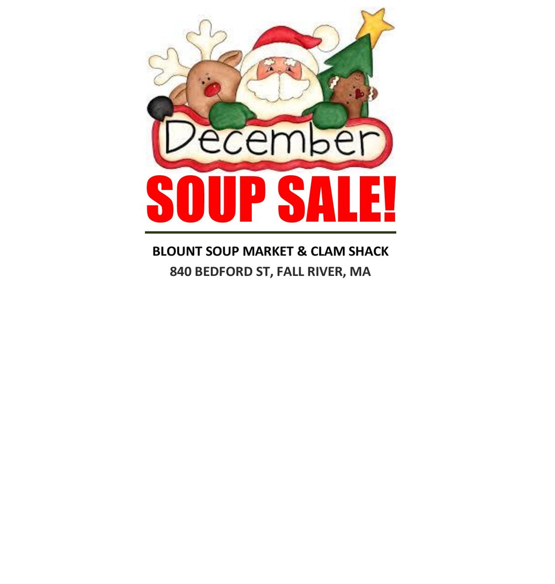 fallrivershack's tweet image. LAST SOUP SALE OF 2017! Stock up for your Christmas or New Years party with everyone's favorite soups for only $5 or $10 per case. 
*840 Bedford St, Fall River, MA
*Cash, credit, debit all accepted. 
*9am-1pm (or until supplies last)
#blountsoupsale #holidaysatblount
