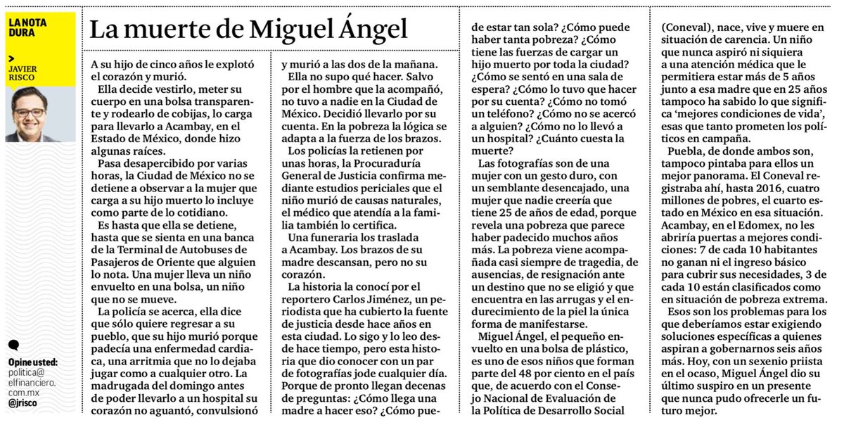 warkentin's tweet photo. A mi hijo de 5 años le explotó el corazón y murió.

Si no lo han hecho, lean a @jrisco. Ese MX que invisibilizamos. 👇🏻 https://t.co/jOrO8W3e8b