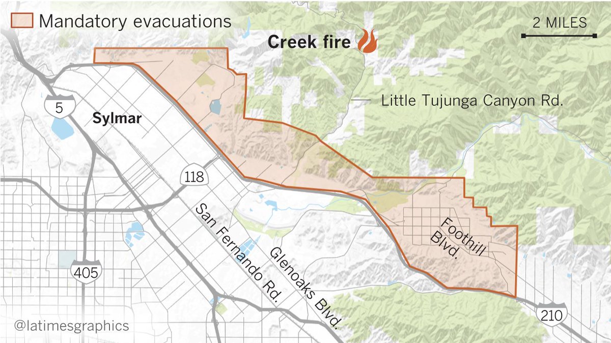 A map of the current mandatory evacuation areas for the #CreekFire: lat.ms/2inOSga