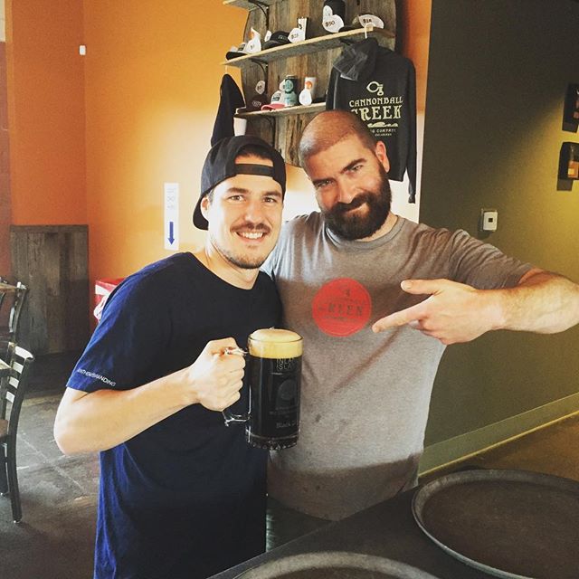 Another GABF winner here. We have an incredibly handsome bloke, and Jon from <a href="/InlandIsland1/">Inland Island</a>. Congrats to Cannonball Creek Brewing Company for their Black 28 Ale.