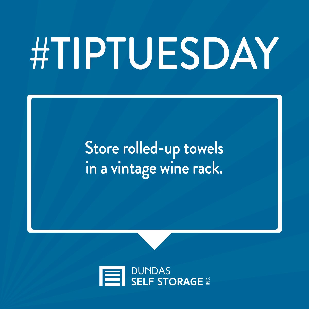 dundasstorage's tweet photo. A unique way and decluttered to store towels - indoors in the winter or outdoors in the summer! Are there any other ways you think a wine rack can be handy for storing? #TipTuesday https://t.co/MwX1bzmka2