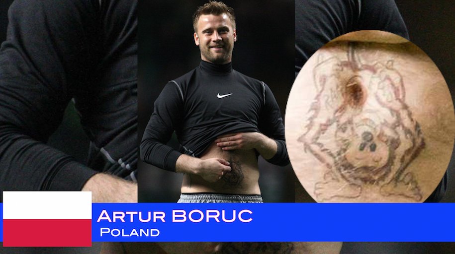 The Exploding Heads on X: "14. POLAND is a nation famous for its intricate tattoos, but none can compete with Artur Boruc, who has a monkey defecating out of his belly
