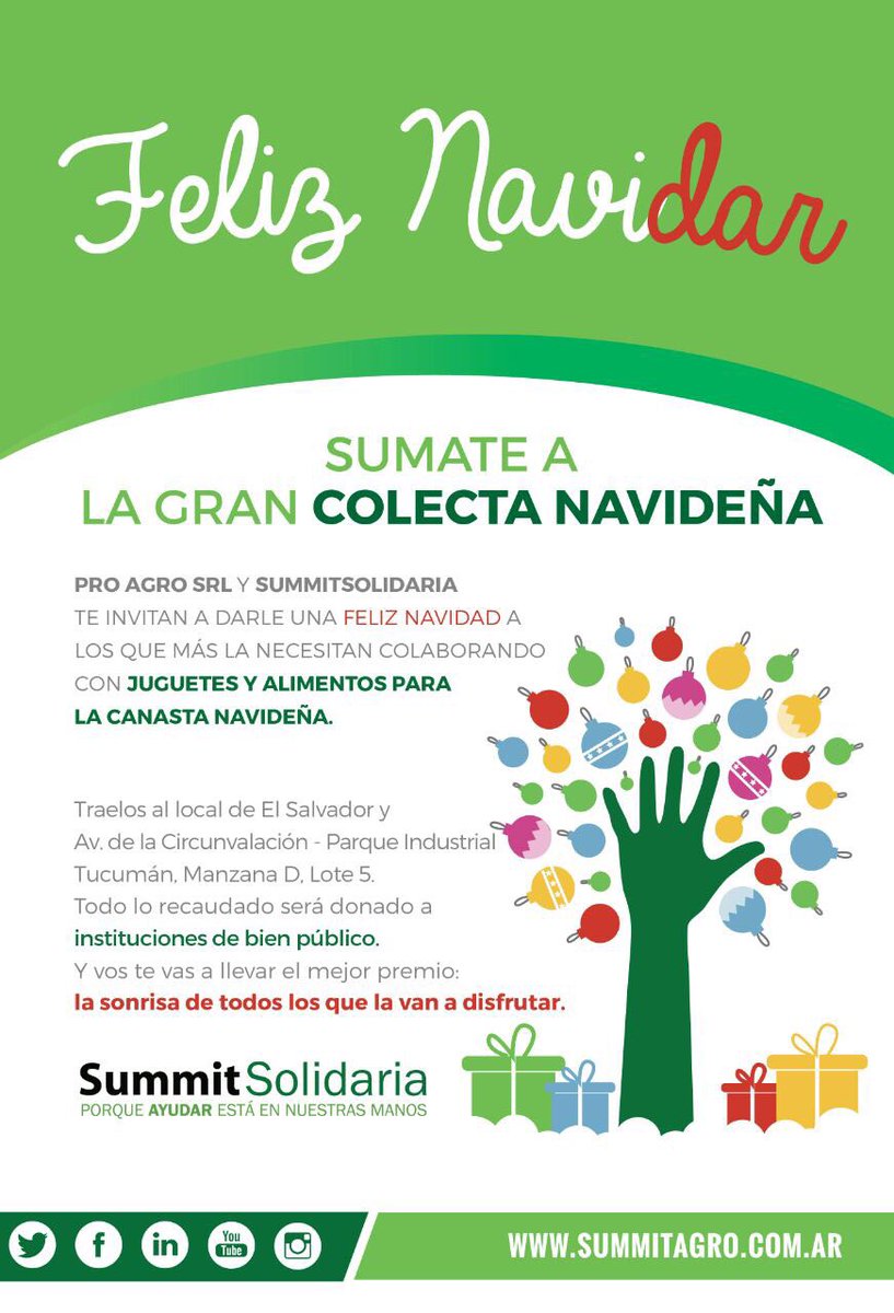 proagrosrl's tweet photo. #NaviDAR · @proagrosrl y @SummitAgroAr te invitan a sumarte la Gran #ColectaNavideña. ¡Vamos a darle una Feliz Navidad a aquellos que más lo necesitan!🎄⭐ #Navidad #SummitSolidaria #Solidaridad #Agro https://t.co/PQ8QpEl0fI