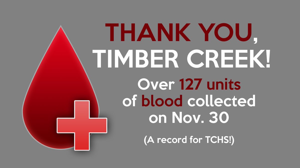The Timber Creek community and HOSA <a href="/TimberCreekHOSA/">Timber Creek HOSA</a> raised a school record 127 units for <a href="/CarterBloodCare/">Carter BloodCare</a> during the Nov. 30 drive. THANK YOU!!! timbercreektalon.com/2017/12/hosa-b…