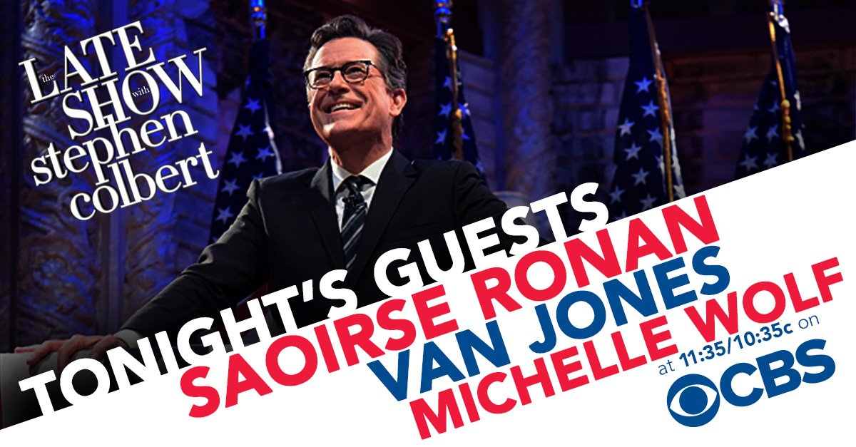 colbertlateshow's tweet photo. 🔥TONIGHT on an all-new #LSSC: Saoirse Ronan from @RottenTomatoes' highest rated film ever, @LadyBirdMovie. PLUS @VanJones68 talks his new book #BeyondTheMessyTruth, and @michelleisawolf talks #MichelleWolfNiceLady! 🔥 https://t.co/U8HbntxrQ1