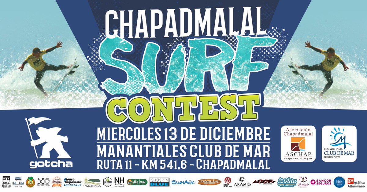 aschap_org's tweet photo. Chapadmalal Surf Contest 13 de diciembre en Manantiales Club de Mar, Chapadmalal. Inscripciones a info@chapadmalal.org.ar. https://t.co/uzUNCnTXbF