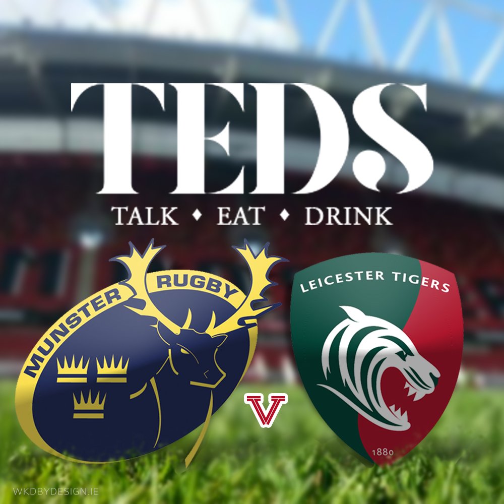 tedsvenue's tweet photo. This Saturday - @Munsterrugby V @LeicesterTigers 
Join us in TEDS for PRE-MATCH drinks &amp; food.
@LeicesterTigers @MRSC16 @MRSCDublin @MRSCLondon
#MUNvLEI #MunsterRugby #leicestertigers #IRFU #MRSC16 #SUAF https://t.co/o0KllNDcBa