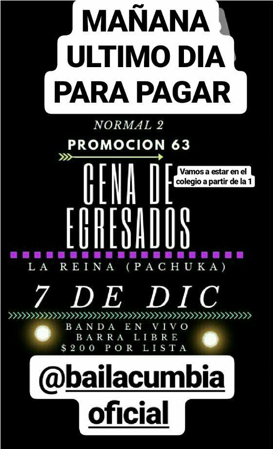 Promocion_63's tweet photo. ⛔MAÑANA ULTIMO DIA PARA PAGAR !!!!!!! ⛔ 
Vamos a estar apartir de la 1 en el colegio
DALE QUE NOS DESPEDIMOS CON TODOOOOOOO https://t.co/jT2huOEaSZ