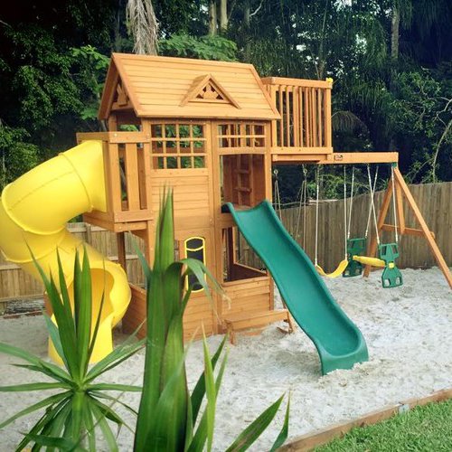 wooden tree house climbing frame
