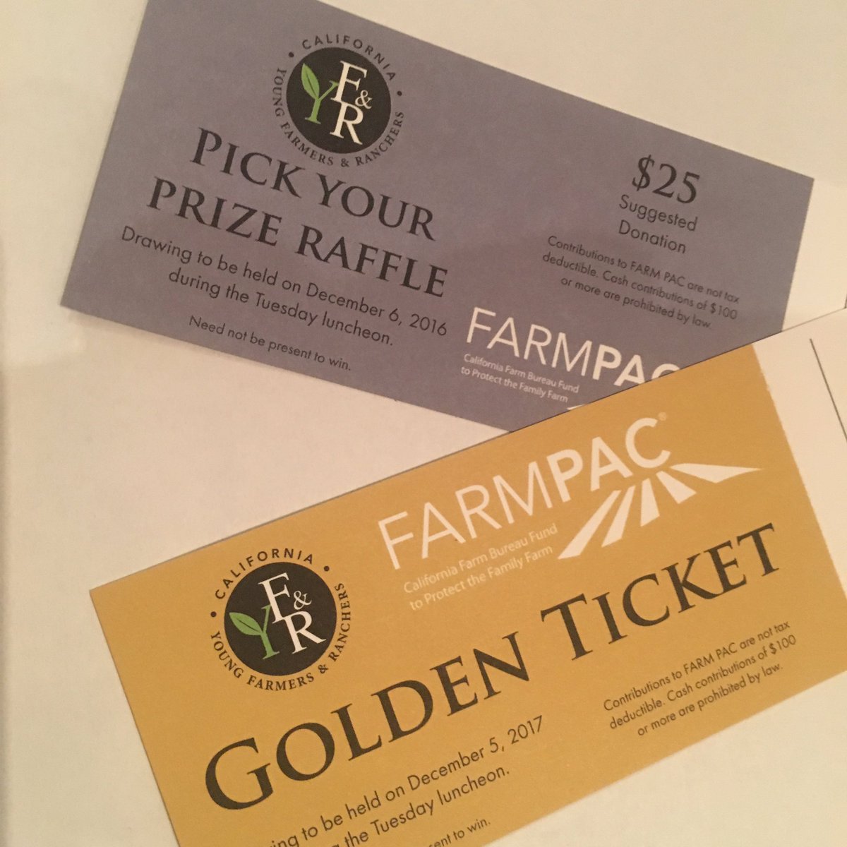 CaliforniaYFR's tweet photo. Come get your #FarmPac tickets in the back of delegate session, drawing held during lunch TODAY @CAFarmBureau #cayfr #CFBF17 https://t.co/5jysN9saRy