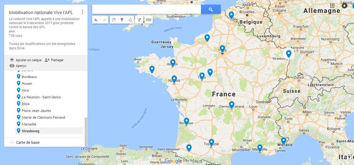 Le #9décembre, mobilisons-nous partout en France ! Les #manifestations s'organisent... Plus d'infos sur les rassemblements contre la baisse des #APL ici : google.fr/maps/@46.96292…