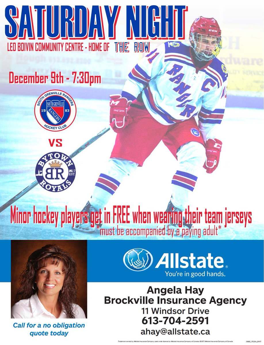 SGRhockey's tweet photo. Saturday Night your SG Rangers take on the Bytown Royals, and will look to keep climbing up the standings. Come support your team, and let's FILL THE LEO!

Game Time/Bar Opens at 7:30pm

#SGRhockey #theROW #theLEO https://t.co/wWSlQ0ZF6S