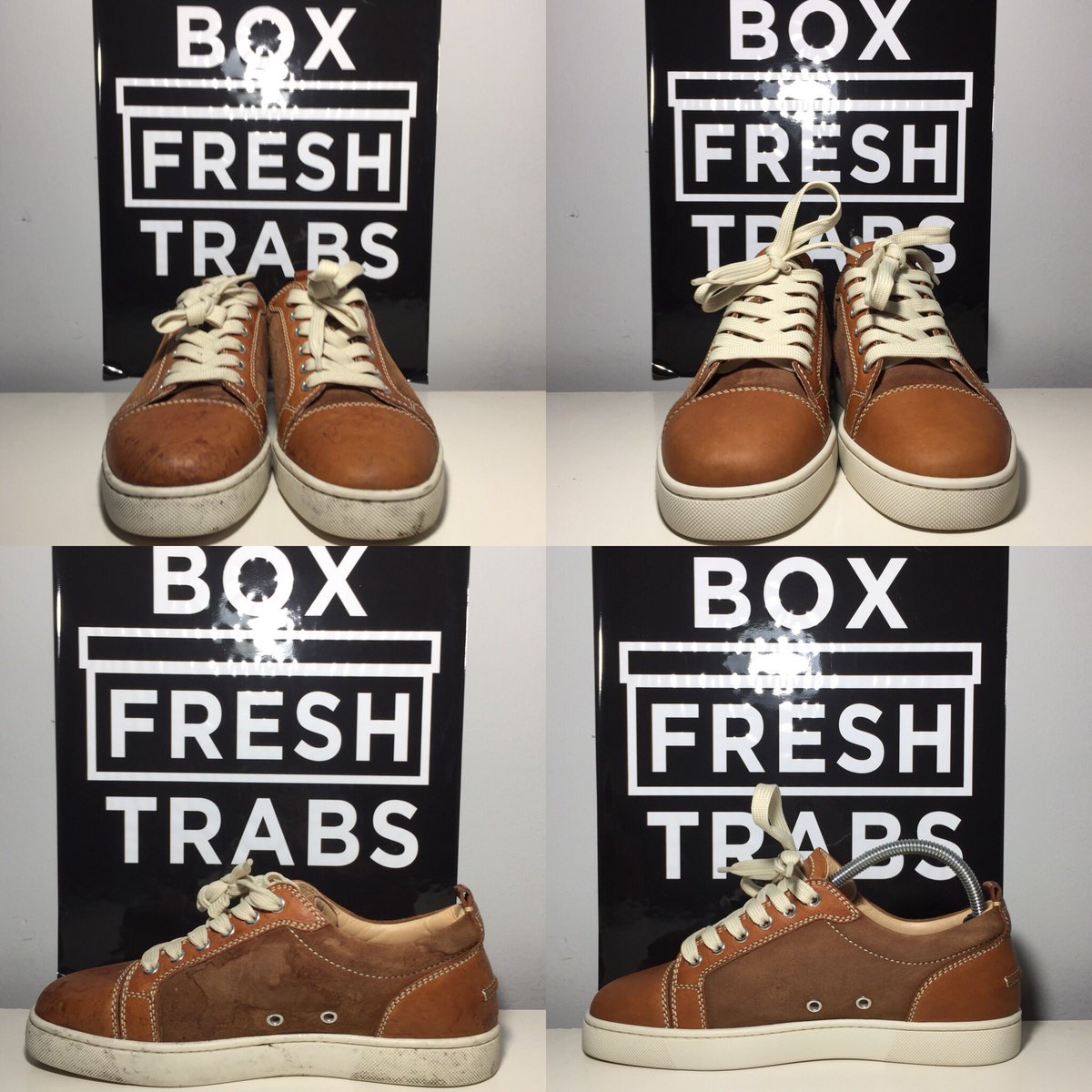 Boxfreshtrabs's tweet photo. Christian louboutin sent in by @__sb2018 for a serious @_boxfreshtrabs_ Premium clean , with drink stains on the leather and suede they where looking worse for wear but now they are looking brand new and ready for a busy month! #boxfreshtrabs #christianlouboutin #shoecleaning https://t.co/R7VBlhm4N7