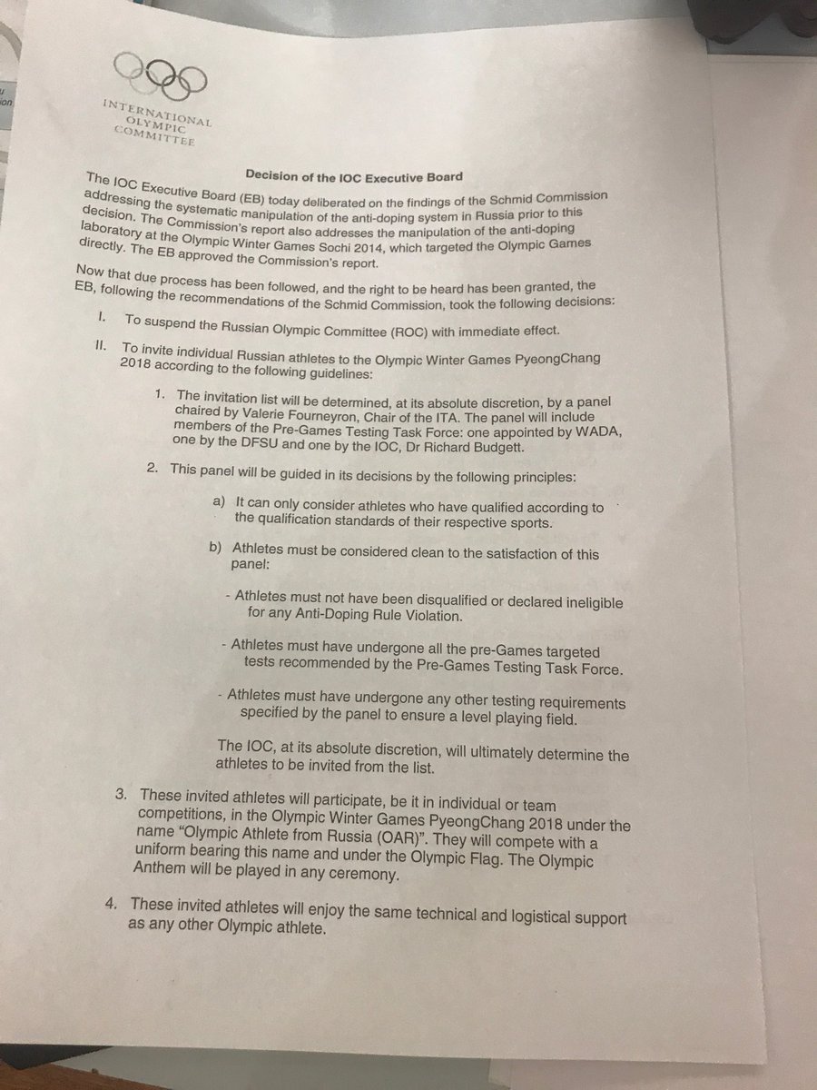 BREAKING NEWS: RUS NOC suspended- NEUTRAL ATHLETES - No RUS flag and anthem - see IOC press release