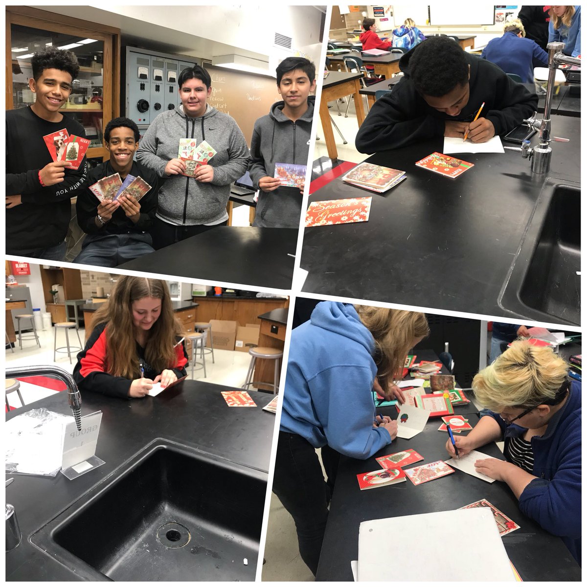 The Cav-Bots are getting in the holiday spirit by making Christmas cards for a nursing home!