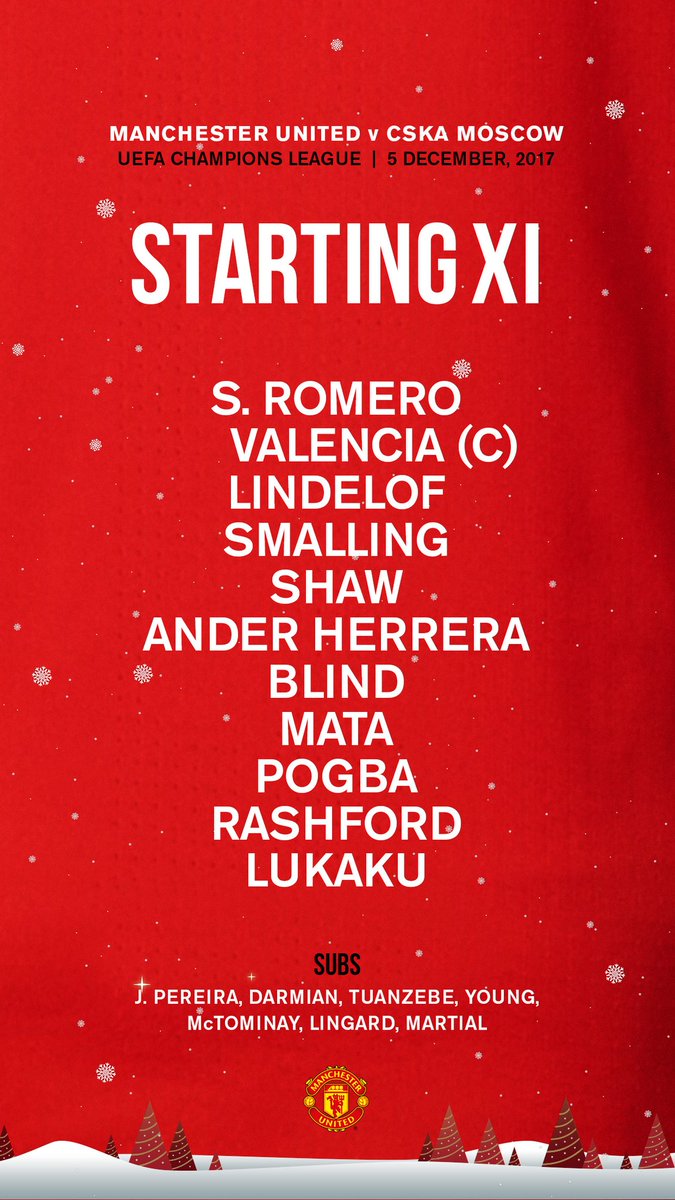 ManUtd_ID's tweet photo. Susunan pemain #MUFC yang akan menghadapi CSKA Moscow malam ini... https://t.co/JpaDGZOto4