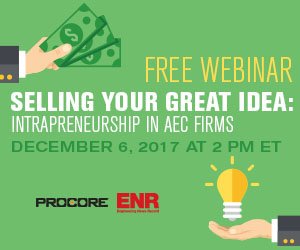 There is still time to register for the free #ENRWebinar on Selling your Great Idea:
Intrapreneurship in AEC Firms with our co-founder Joe Williams! Register today! ow.ly/qicv30gZY3D