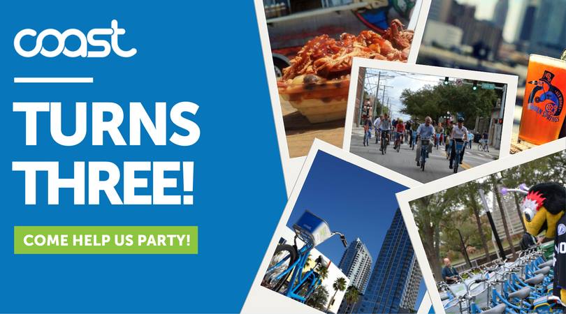 TOMORROW: Celebrate three years of bikesharing in <a href="/TampasDowntown/">Tampa’s Downtown</a>, <a href="/HydeParkVillage/">Hyde Park Village</a> &amp; @HistoricYbor thanks to <a href="/CoastBikes/">Coast Bike Share</a>! 🚲 🎂 Details: bit.ly/2i8dpcs