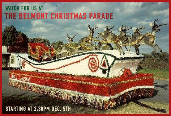 ShortRunPro's tweet image. The Belmont Christmas Parade is about to begin! We&apos;re going to be riding the Santa sleigh float at the rear. Come say hello or give us a wave.