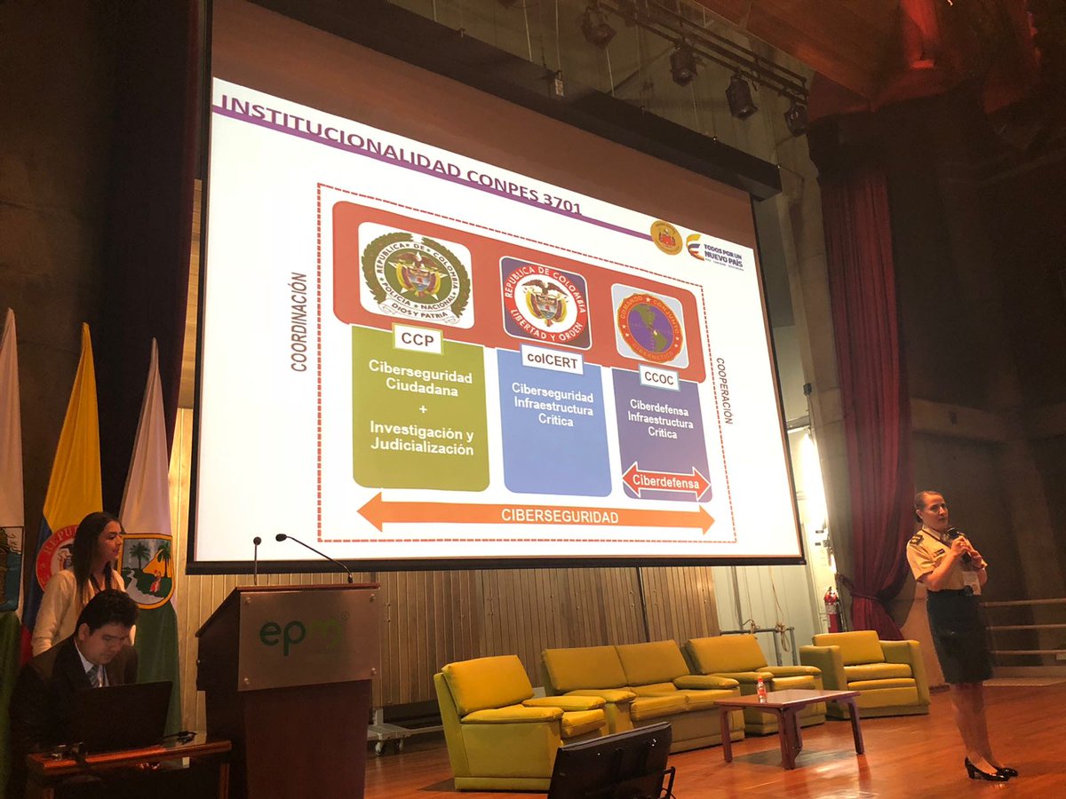 OEA_Cyber's tweet photo. @infopresidencia @FuerzasMilCol @mindefensa @OASGonzalo @cracksub @OEA_CICTE "Entre los proyectos q tiene Colombia, se encuentra la cooperación y asistencia técnica que prestará la #OEA en el establecimiento, operación y mantenimiento de un Centro de Conocimiento para la Seguridad Digital" Mayor Milena Realpe, Comando Conjunto Cibernético #OEACIP #OEAICS https://t.co/zE7l9iXiw8