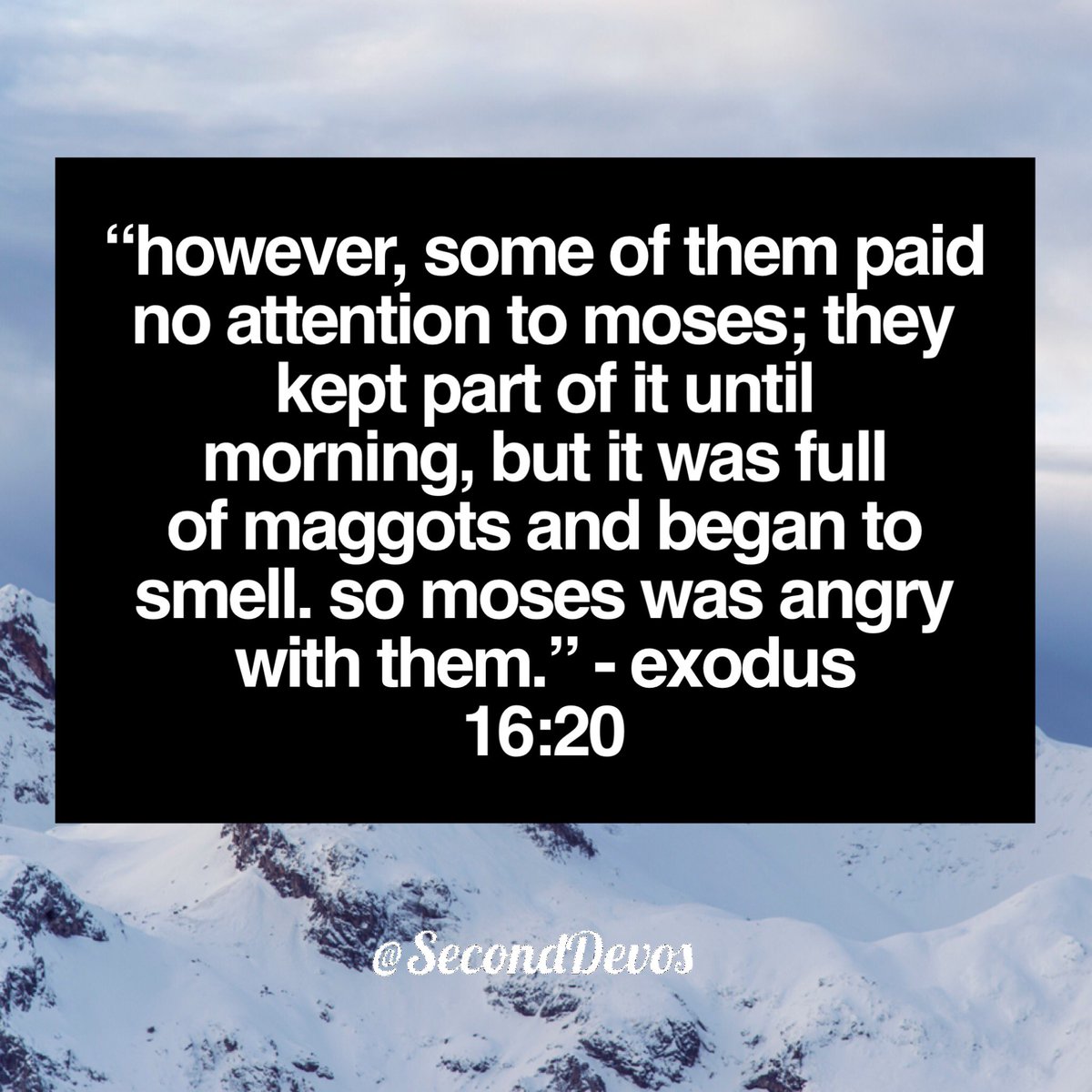 SecondDevos's tweet image. God gave the Israelites enough manna to feed them for the day. Instead of trusting He would provide for them again tomorrow, the Israelites went against God and hoarded the manna. Know that God is good and depend on Him for your every need. #SecondDevos