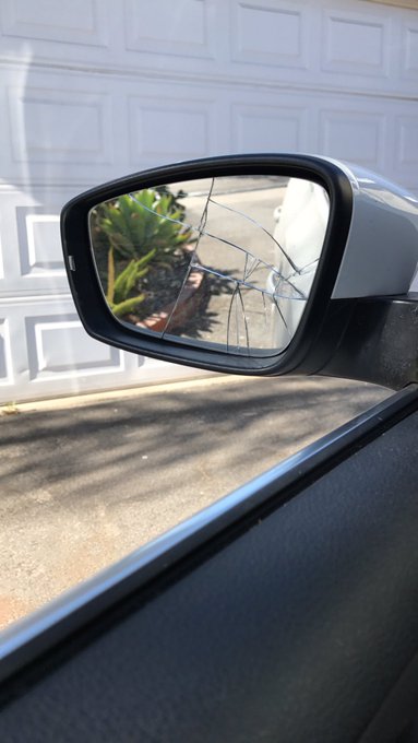 I guess I almost hit a motorcyclist??? Because he smashed my mirror on the highway! 😳 https://t.co/F