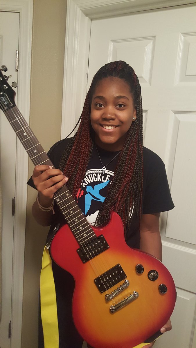 GirlsBTRS's tweet photo. So excited to announce @theaenglish as our roadie for DC! Congrats Aliyah (and nice axe) 👀🖤💜 https://t.co/mlLVvADVFo