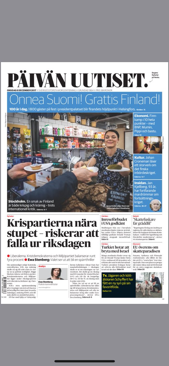 DN:s förstasida imorgon - grattis Finland 100 år!