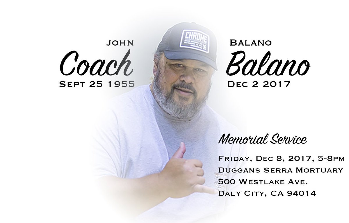 CCSFAthletics's tweet image. Memorial Service for Coach John Balano will be held this Friday. For more information on the memorial service and donations, please visit ccsfathletics.com @OfficialCCSF @theguardsman