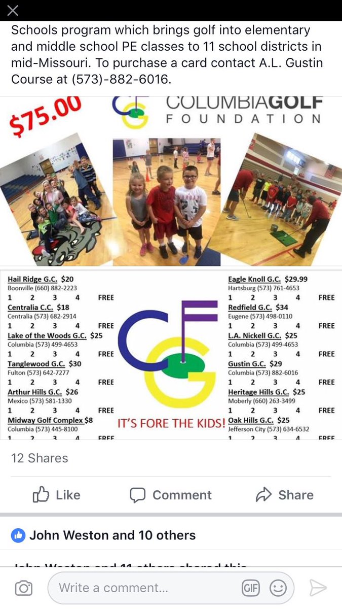 Columbia Golf Foundation is offering an amazing golf discount card for 2018.   Would make a grest stocking stuffer for the golfer in your life!  Pick one up at Gustin - they are only $75 and the deals are the best you will find anywhere.