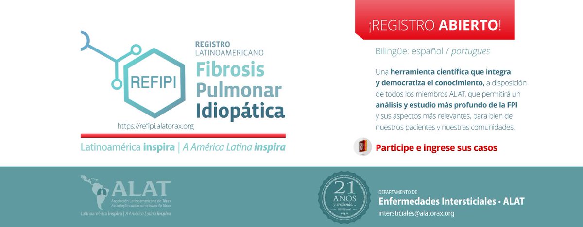 ALATorax's tweet photo. @ALATintersticio REFIPI ya suma más de 100 colegas que usan esta herramienta científica: carga tus casos, intégrate a nuestra comunidad, contamos contigo #REFIPI Presentaremos los resultados primarios en #ALATCDMX2018 Regístrate: https://t.co/CWQMhIdJsH  
#LatinoamericaInspira https://t.co/rqUoRVili5