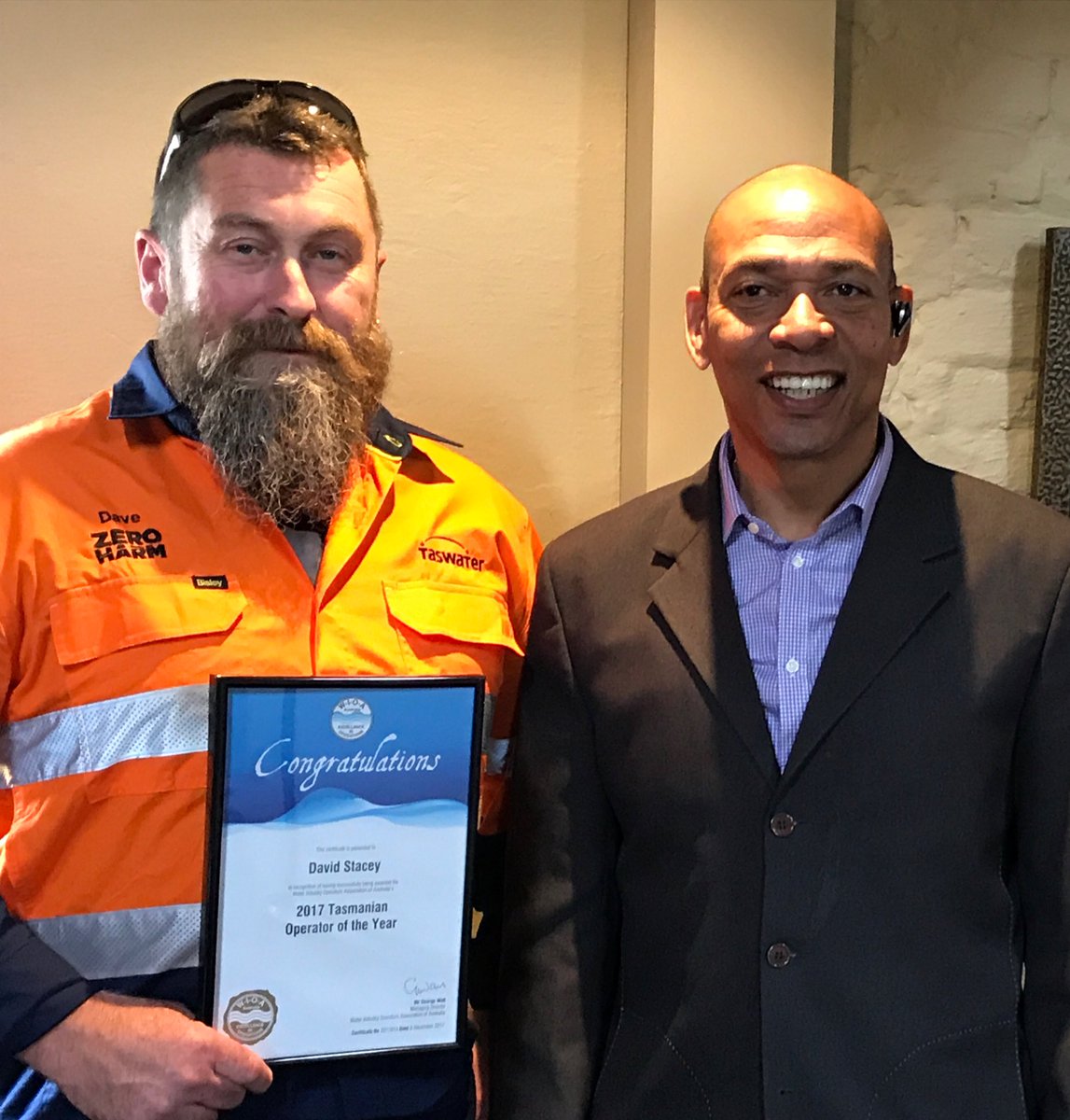 WIOAAustralia's tweet photo. Congratulations to David Stacey from #TASWater 2017 Tasmanian Operater of the Year #wioaaustralia https://t.co/39VvGEcgIb