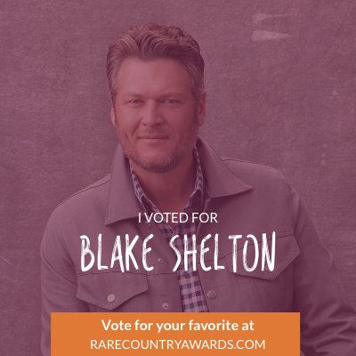 LyndaGerhardt's tweet photo. I voted for Blake Shelton for the 2017 Rare Country Awards. Who's your pick? #rarecountryawards https://t.co/d6aXZLSpB5 https://t.co/Psh3n4Vcyd