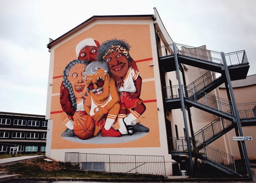 All in All win! This new mural by #barcelona ‘s finest <a href="/marinacapdevil4/">marinacapdevila</a> at the <a href="/DominaDomna/">Domina Domna</a> festival in #bregamo!

This picture represents you and 3 of your friends when you are all older, who makes up your team? Tag them!
—
#Globalstreetart #streetart #art