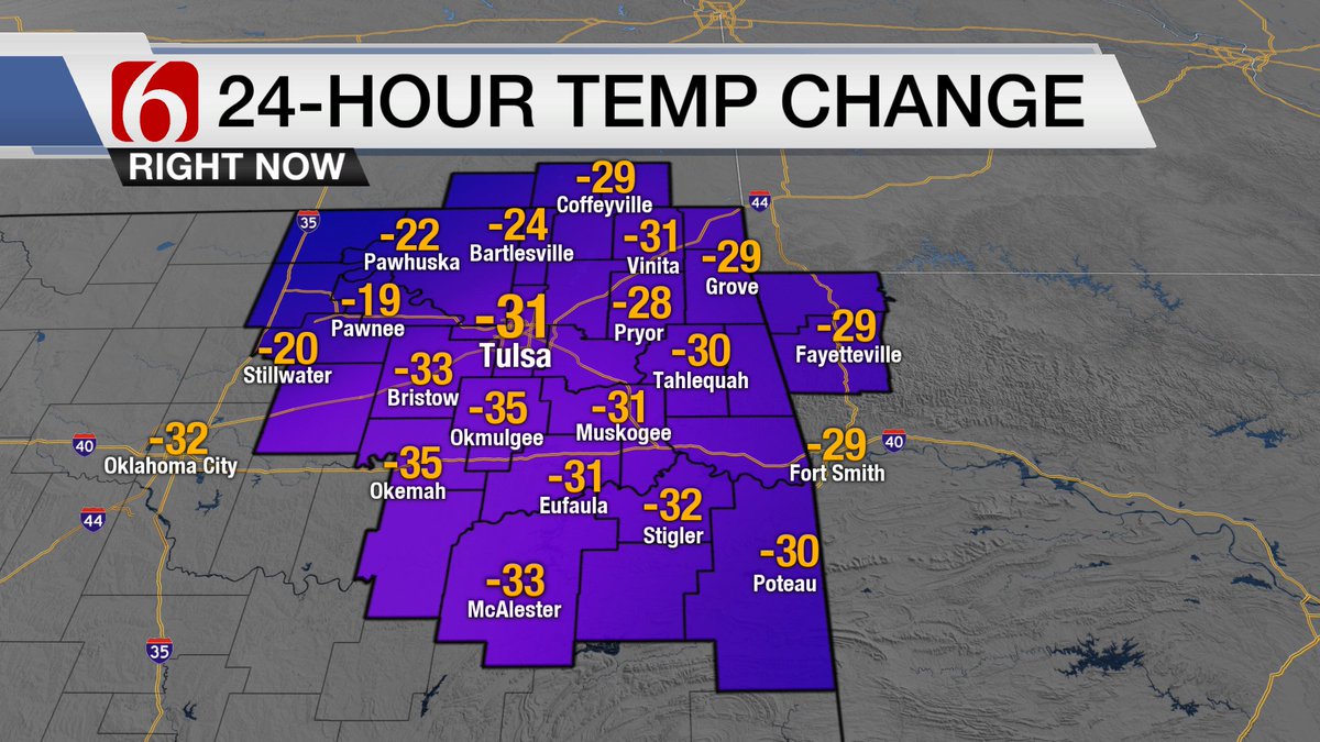 GroganontheGO's tweet photo. Just a *wee* bit colder today compared to yesterday. From record highs to snow flurries in less than 24 hours! Oh, Oklahoma. #okwx https://t.co/yaZlWJKLIa