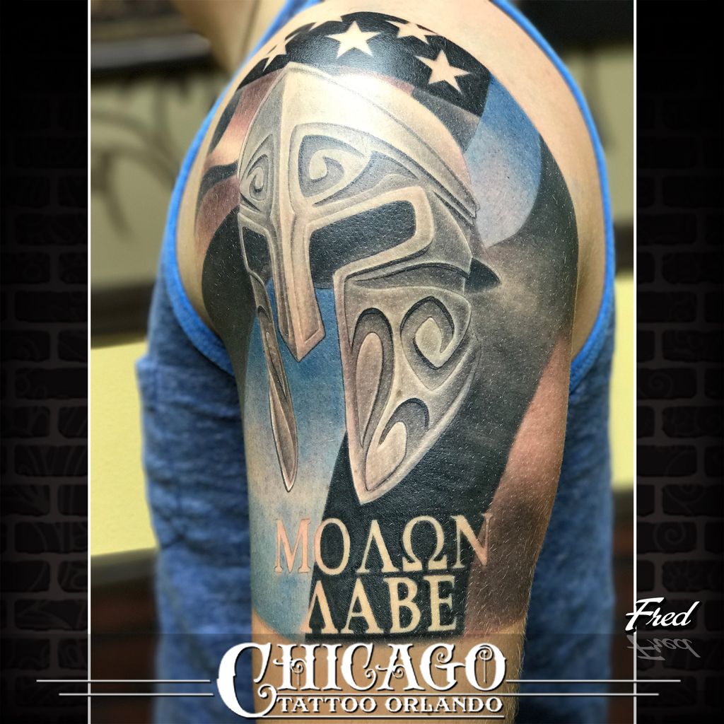 Chicago Tattoo Co в X: „Molon Labe (or ΜΟΛΩΝ ΛΑΒΕ) is a classic Greek phrase meaning “come and take [them],” attributed to King Leonidas of Sparta. . . . . . . #