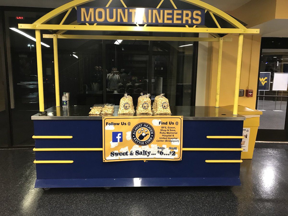 ahkettlecorn's tweet image. It’s game time here in Morgantown. WVU vs. Virginia starting at 7pm. If you make your way to the game be sure to stop at the Gold Gate and see me for a delicious bag of Almost Heaven Kettle Corn!!!