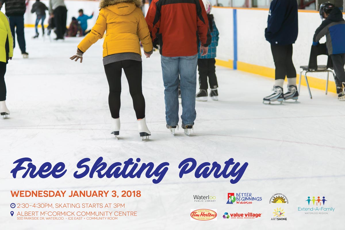 NCConnector's tweet photo. What 2 do w/ the fam following the hype of the festive holidays? Here is 1 idea! Join us Wed Jan 3rd 230-430pm @citywaterloo #AlbertMcCormick 4 #FreeSkatingParty. Supported by @betterbwaterloo @SCA_Waterloo @WaterlooLib @ARTSHINEINC & the fine folks of @HOFKW 's Sunnydale CC https://t.co/L3doTTNCSr