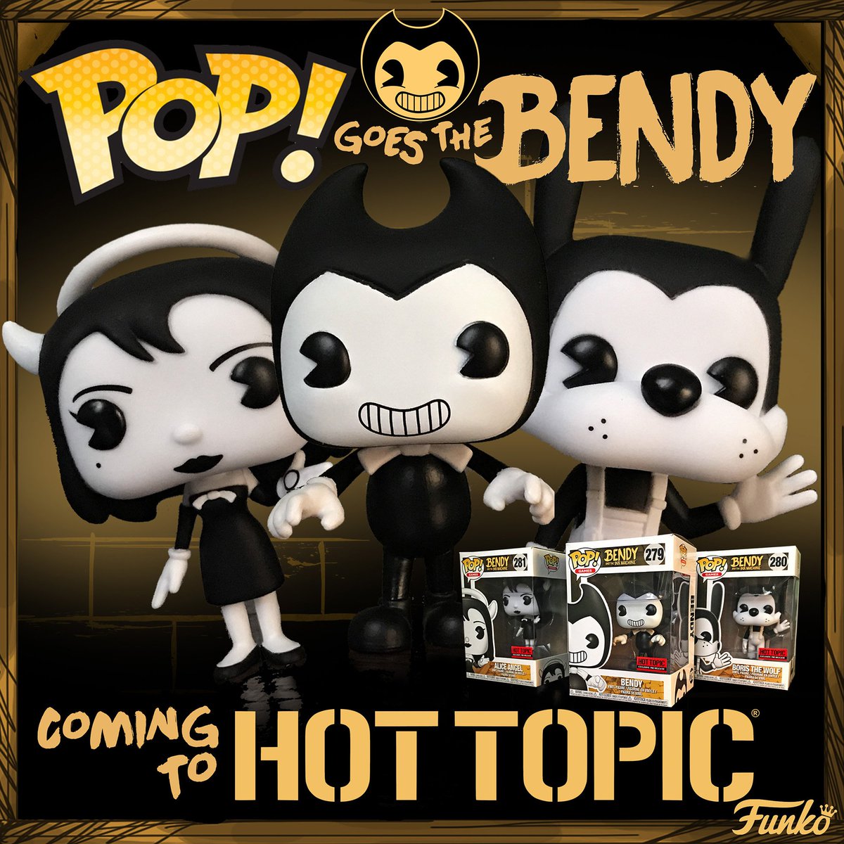 Bendy's tweet photo. YES!!!  #FunkoPop Bendy, Boris, and Alice are coming soon to @HotTopic ! #BATIM @funko https://t.co/Yr9vsUtoHT
