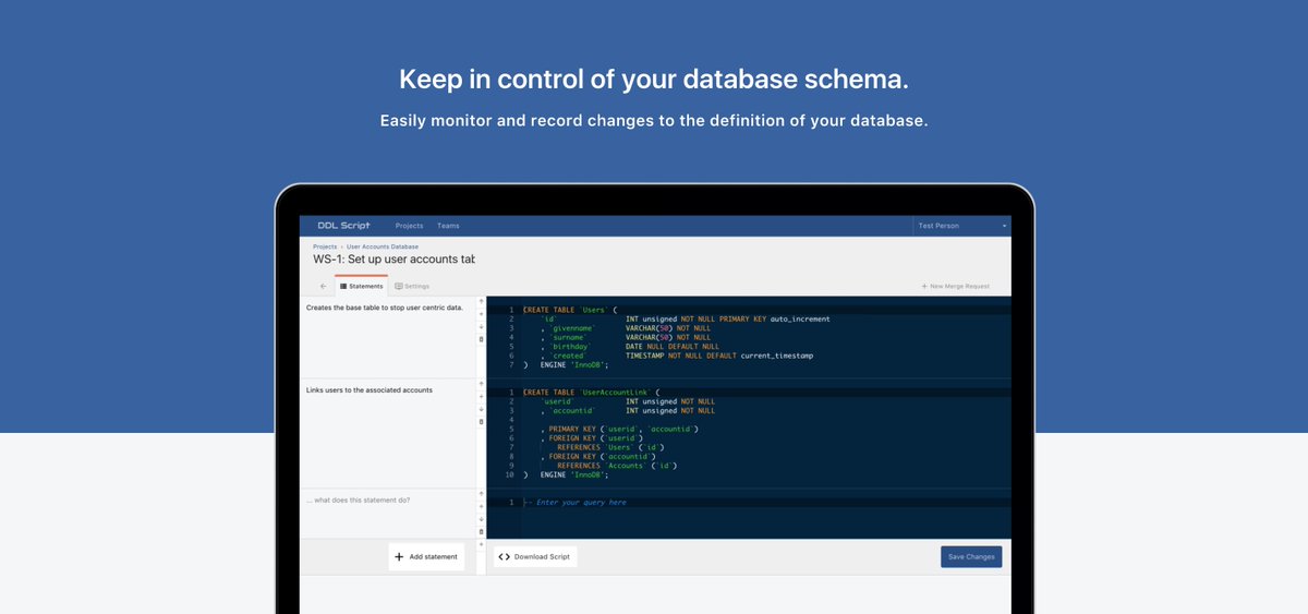 ddl_script's tweet image. Our new look script editor has gone live to help manage your team's #database scripts. ddlscript.com #mysql #sqlserver