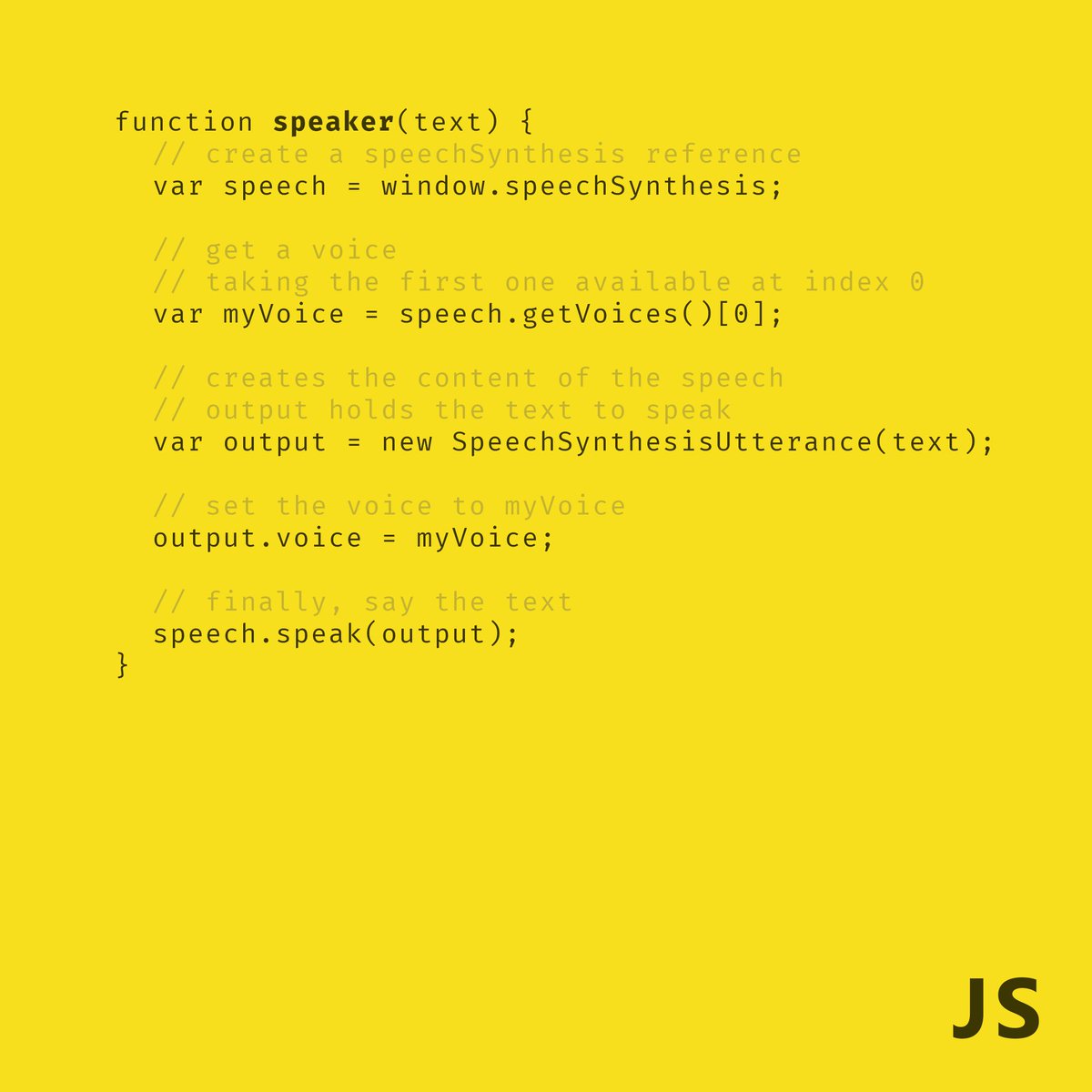algorithmic_cs's tweet image. Speech synthesis using Web Speech API, technology is still experimental, may not work in all browsers
#speech #synthesis #webspeechapi
#javascript #js #vanillajs #algorithm #algorithms #code #coders #codepractice #computerscience #cs #programming #web #webdev #webdevelopment