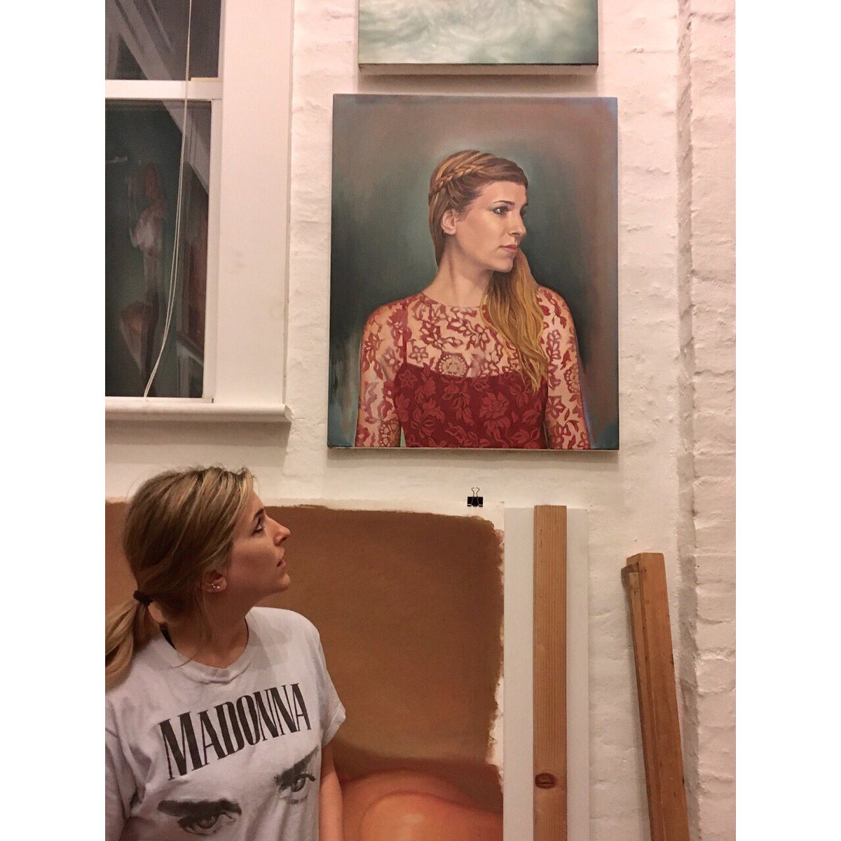 Eileen, next to her unfinished #painting #portrait in my #studio. #NYCart