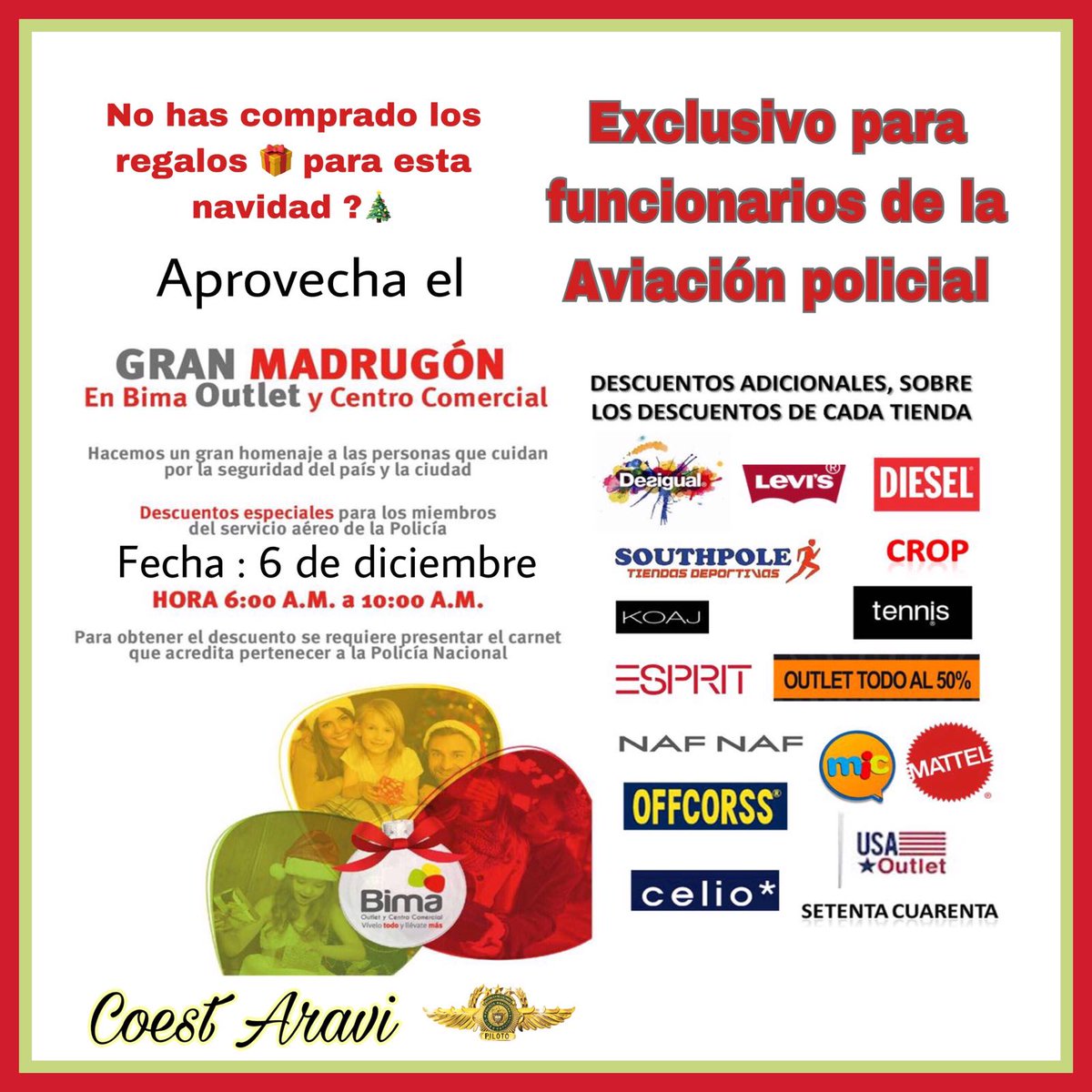 ccomercialbima's tweet photo. ¿Aun no compras los regalos para esta navidad ? aprovecha grandes descuentos
desde las 6 am hasta las 10 am solo en #Bima :D
#OutletBima #Tienda #Promocion #GranMadrugon https://t.co/5rLAZrIm8T