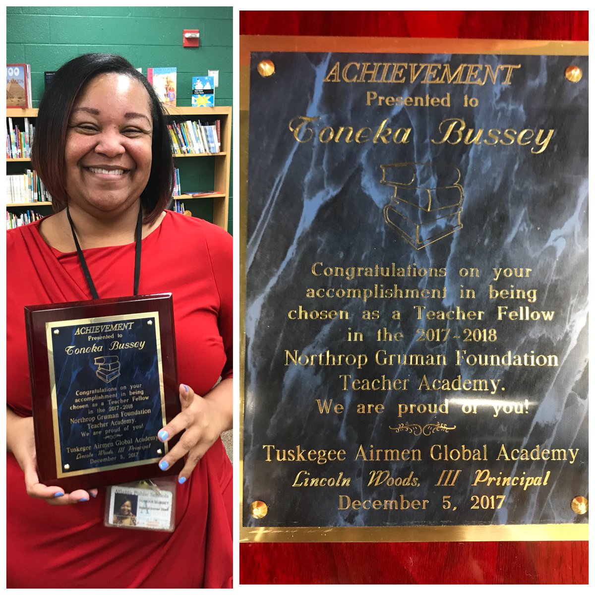 DocSTEM's tweet photo. Congrats @TonekaBussey1 @northrupgrumman teacher fellow, 1 of 2 from GA! @APSTAGAcademy https://t.co/PFyuBCIDvY