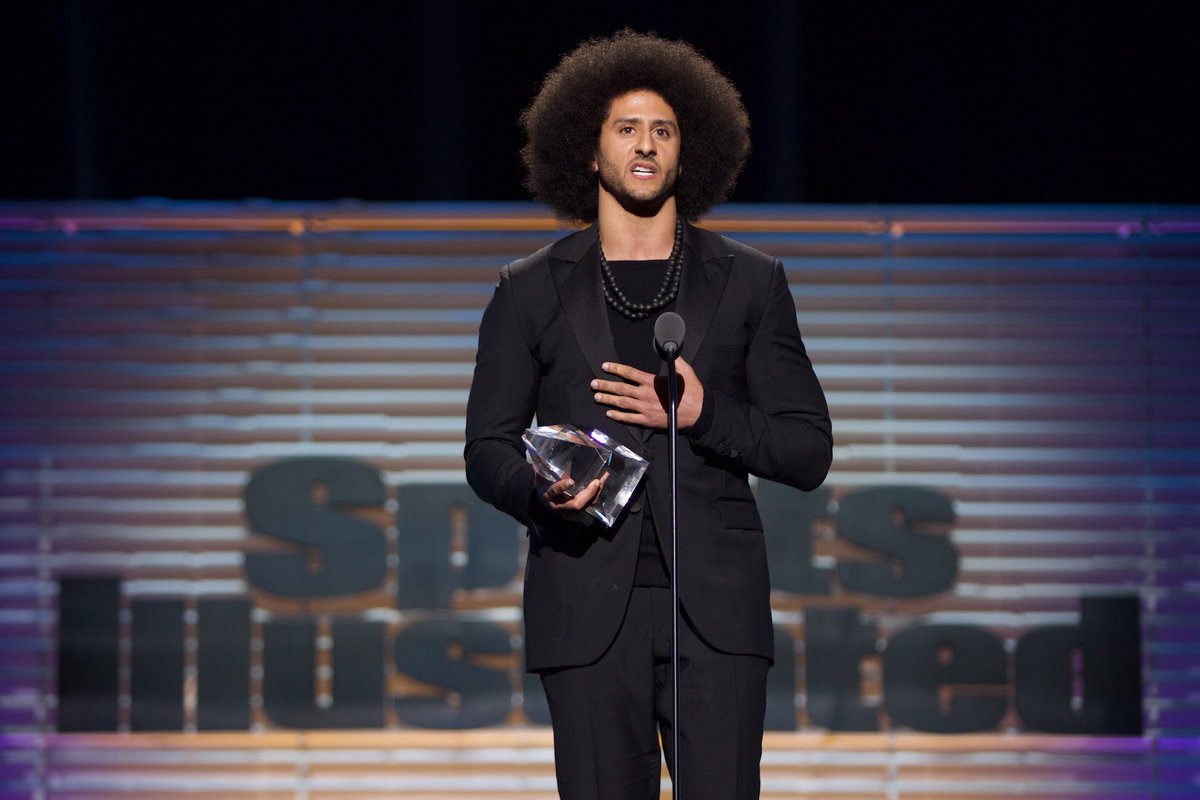 Colin Kaepernick (@kaepernick7) on Twitter photo Thank you very much to Sports Illustrated for the honor of the Muhammad Ali Legacy Award. I am humbled and honored to share this with the people.
📸: <a href="/KarlFergusonJr/">Karl Ferguson</a> Thank you very much to Sports Illustrated for the honor of the Muhammad Ali Legacy Award. I am humbled and honored to share this with the people.
📸: <a href="/KarlFergusonJr/">Karl Ferguson</a>